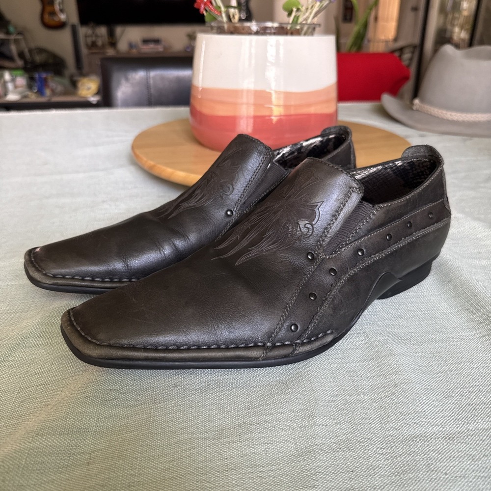 Lounge By Mark Nason Sz 8.5 Men's Rockabilly Slip-On Loafers Black Celtic Cross